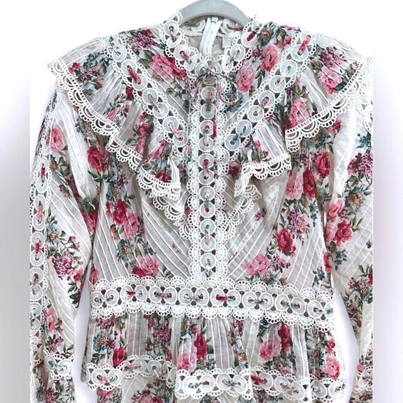SOLD🎉ZIMMERMANN | US 10 | Honour Pintuck Floral Midi Long Sleeve Lace Dress - Picture 6 of 9